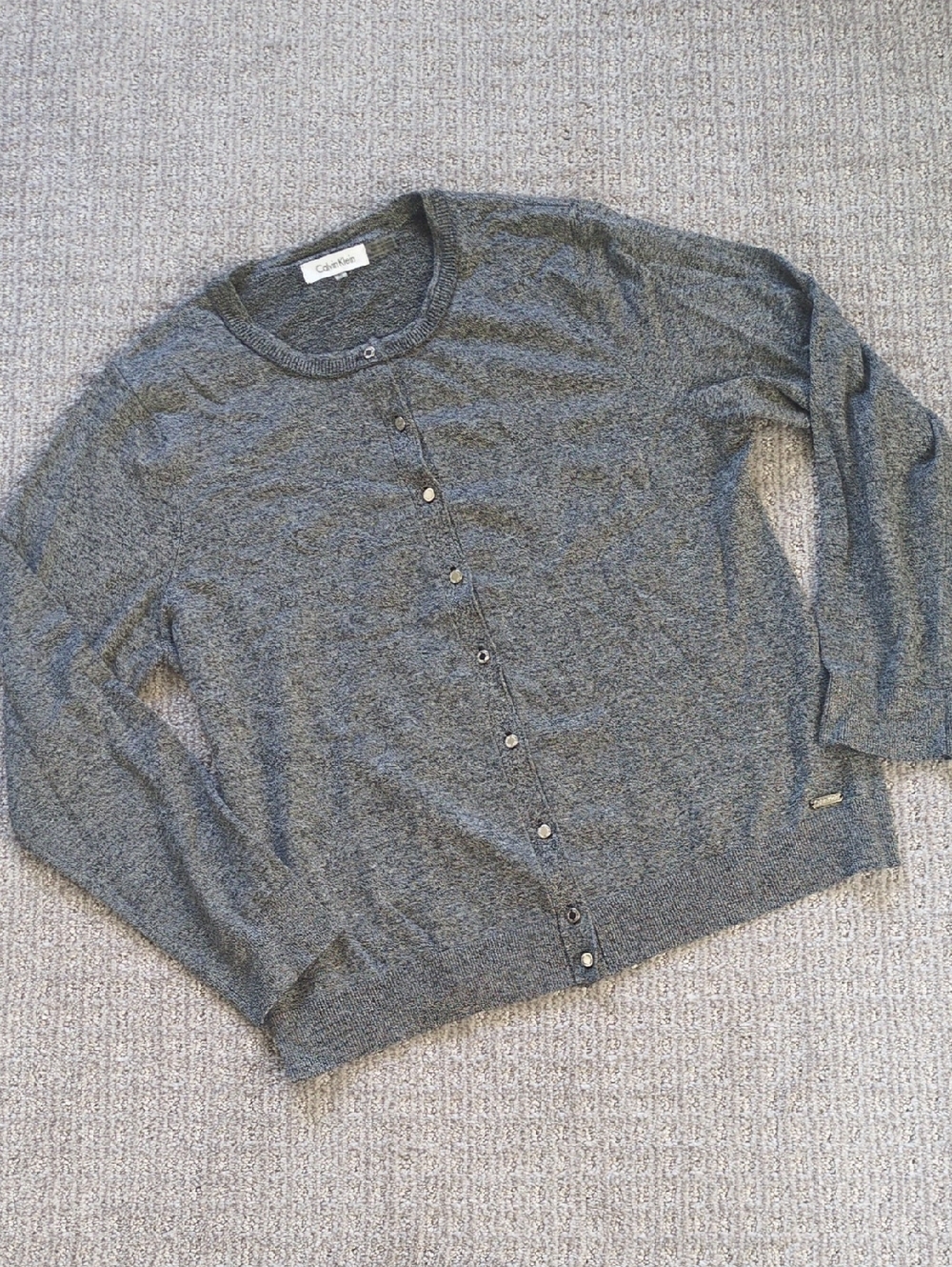 NWOT Calvin Klein Classic Heather Grey Cardigan w/Metallic Silver Buttons, Sz XL